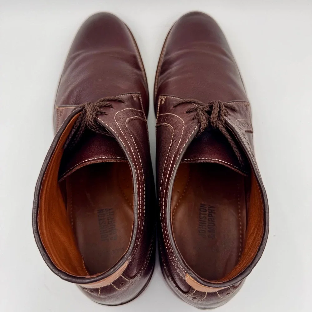 Johnston and Murphy Mahogany Leather Brogue Chukka Boots Sheepskin Lining 13M